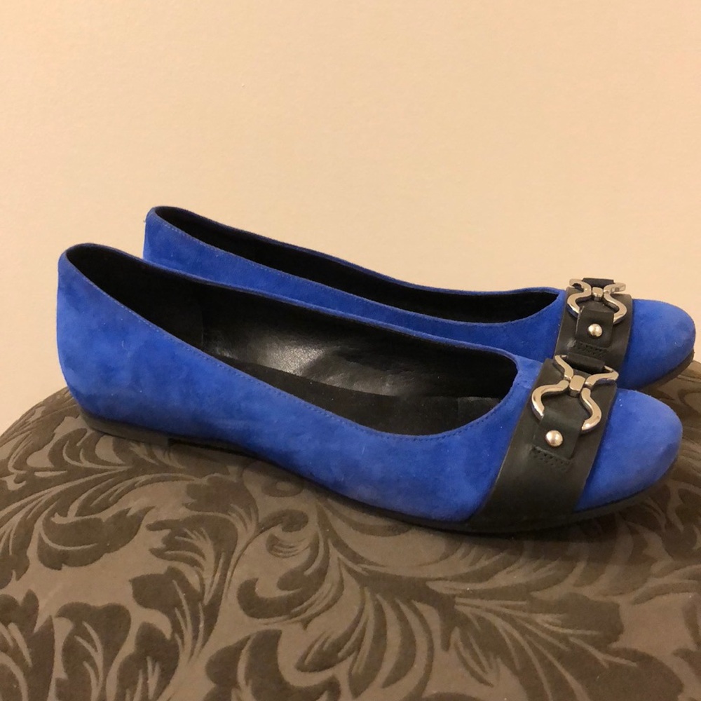 Cole Haan blue flats with buckle detail